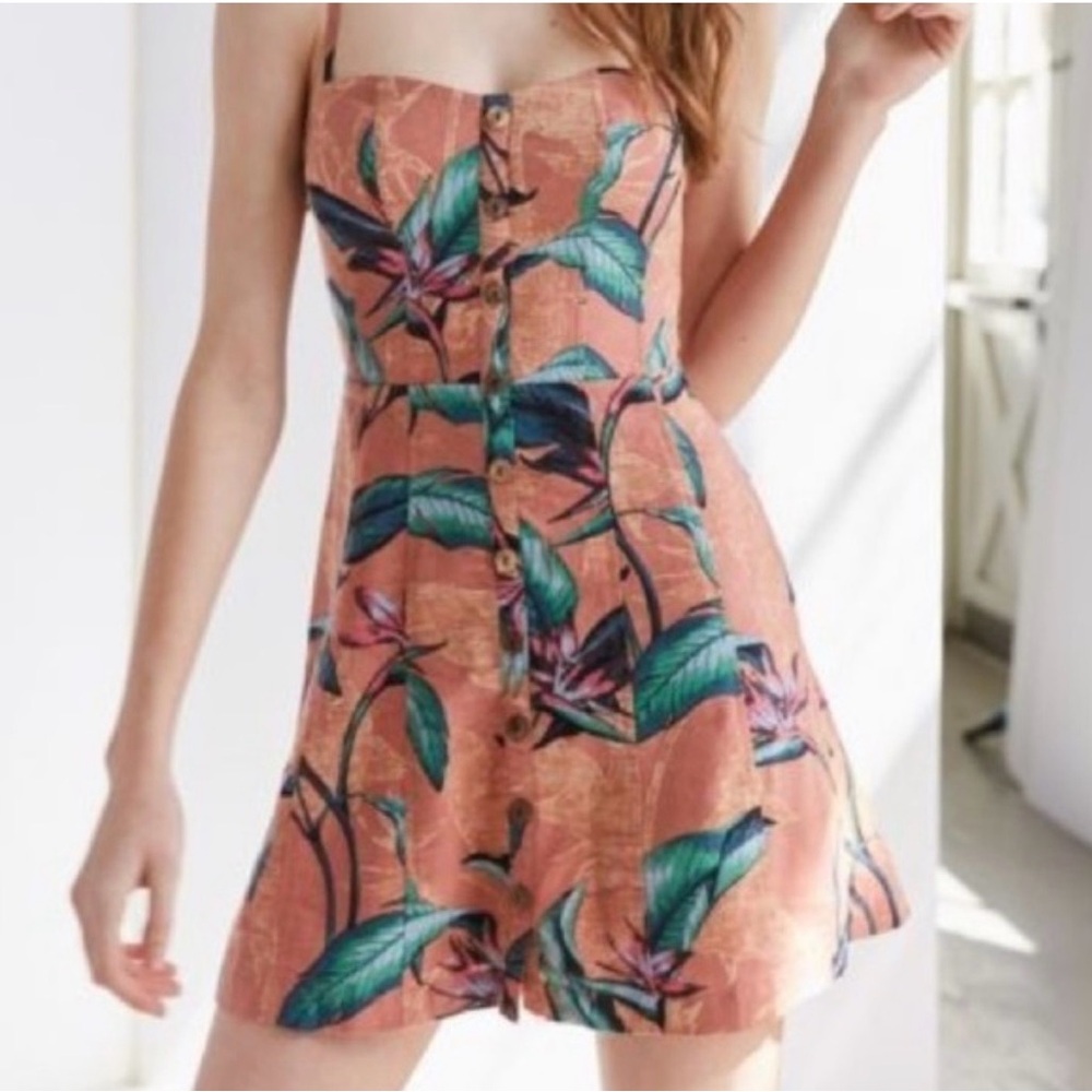 Kimchi Blue Button Front Mini Dress | Tropical Print | Fit & Flare | Size 2